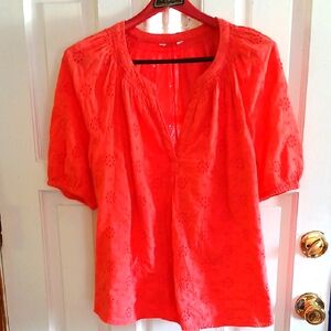 GAP Pink Blouse with Mandarin Collar and Short Sleeves